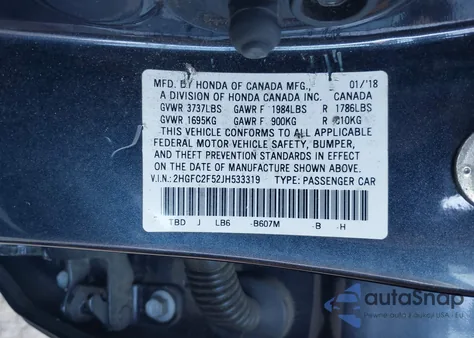2018 Honda Civic Lx from USA, damaged, VIN 2HGFC2F52JH533319